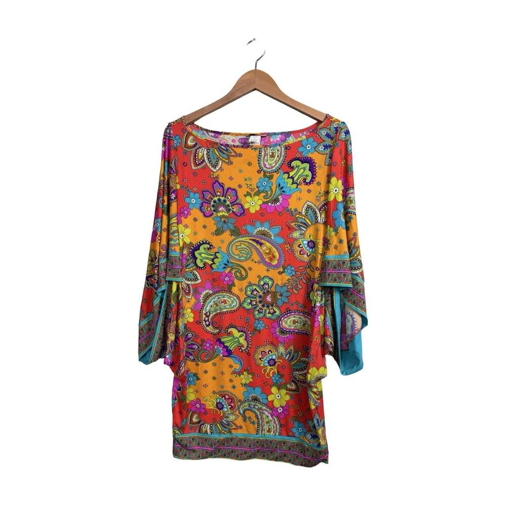 Trina Turk Women’s Multicolor Paisley Tunic Blouse 3/4 Bell Sleeve Size L